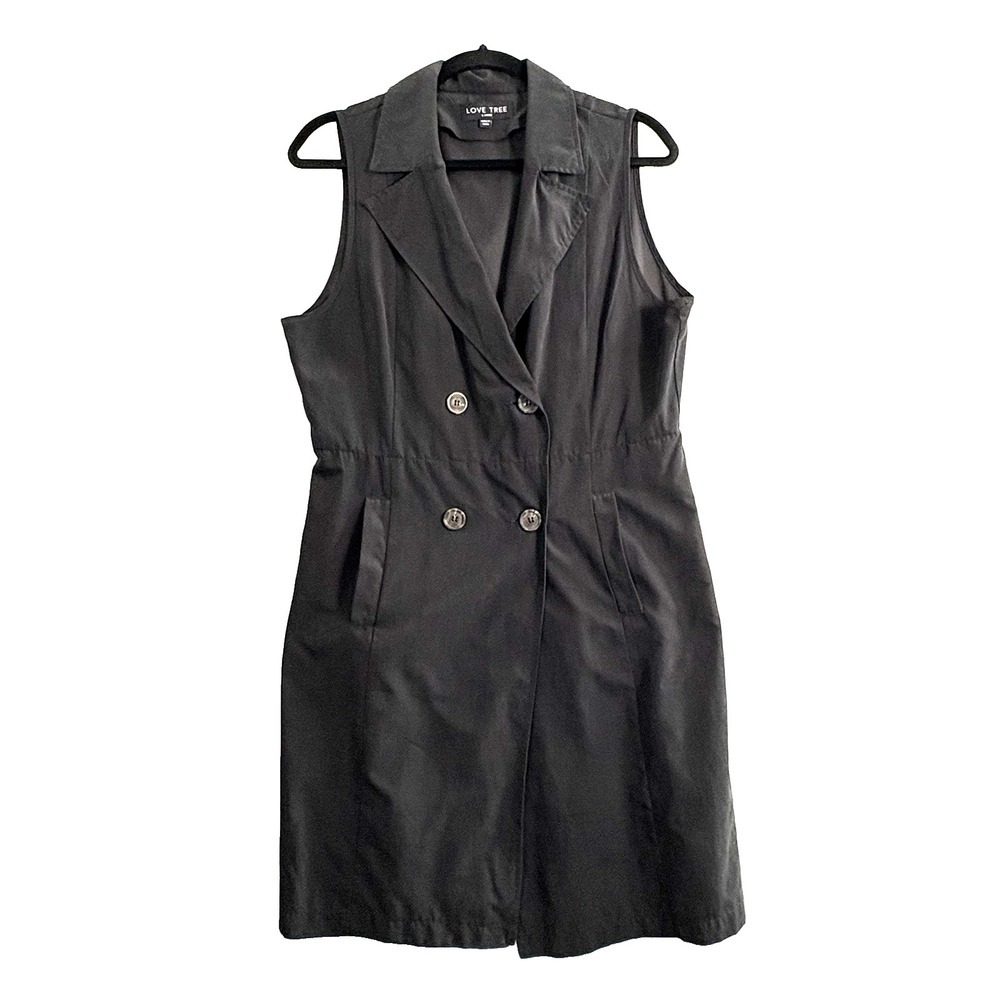 LOVE TREE Women Shirt Dress Faux Suede Collared Sz L Black Office Work 35-11